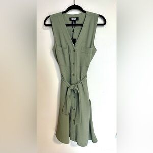 DKNY Sage Green Button-Down Sleveless Dress